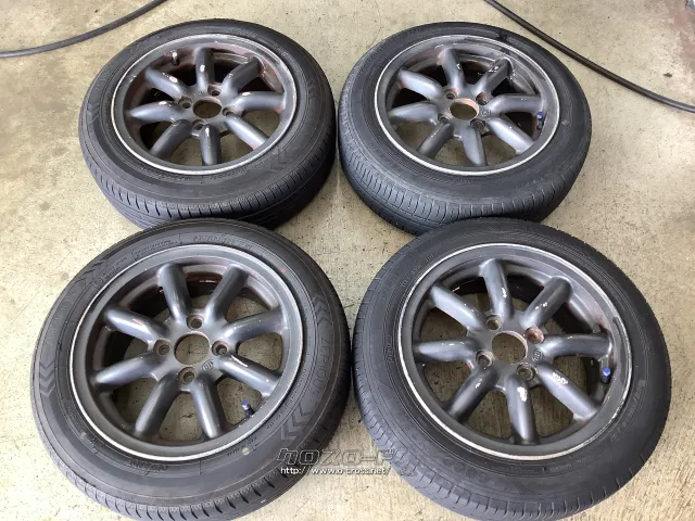 ホイール・タイヤ・14インチ中古ブラックレーシング6J+40PCD100/4H当時