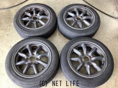 ホイール・タイヤ・14インチ中古ブラックレーシング6J+40PCD100/4H当時