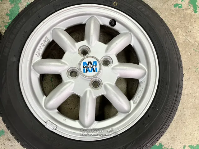 ホイール・タイヤ 14インチ中古ダイハツ純正 ミニライト 4本set中古バリ溝タイヤ付K33