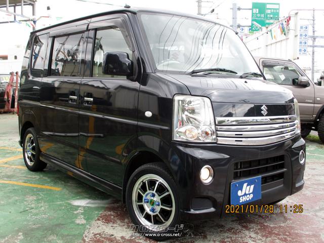 スズキ エブリイワゴン Pzターボ 新品社外タイヤホイールセット ナビ テレビ 本土中古修復なし 12 H24 年式 ブルーウィッシュブラックパール 660cc ガレーヂtomo ガレージ トモ 11 2万km 保証付 12ヶ月 距離無制限 沖縄の中古車情報 クロスロード